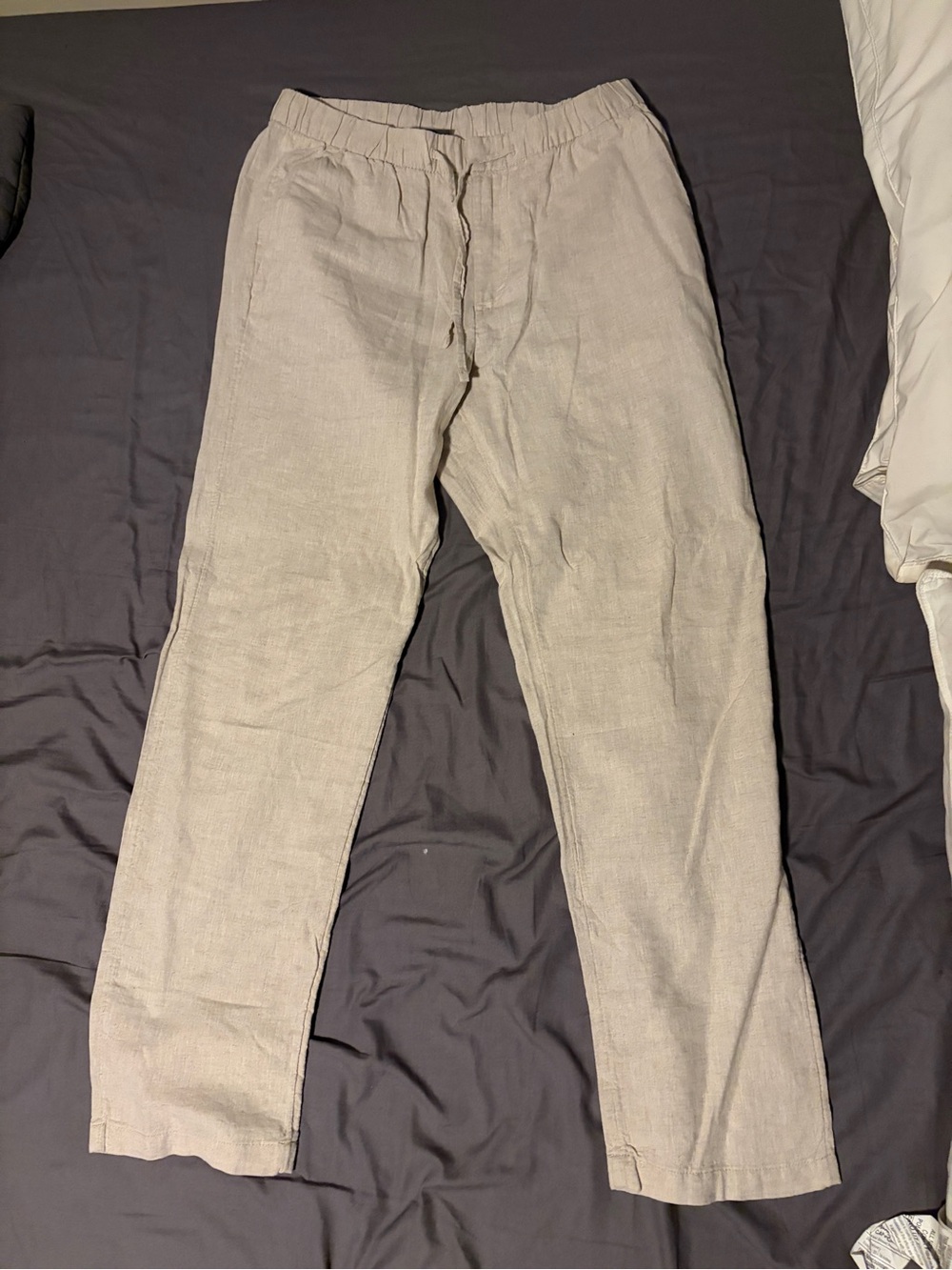 H&M Men's Light Tan Drawstring Linen-Blend Chinos